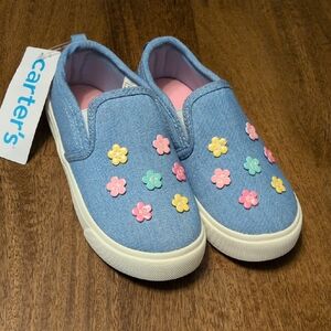 Carter's Denim Kids Slip-On Sneakers with Floral Accents